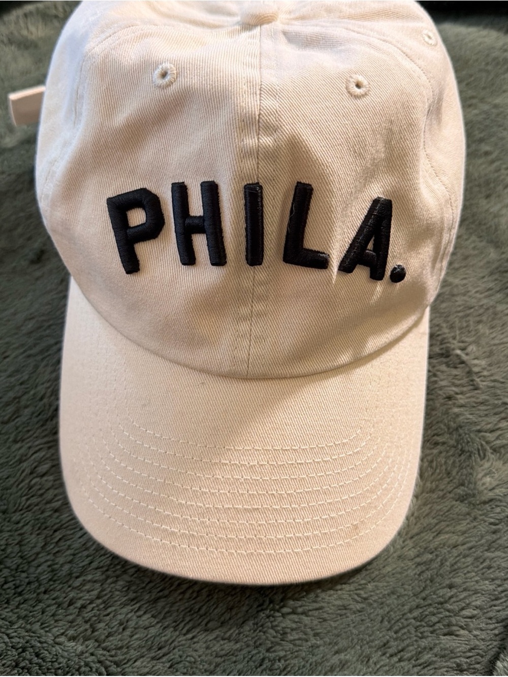 Embroidered "PHILA." Cream Baseball Cap with Black Lettering